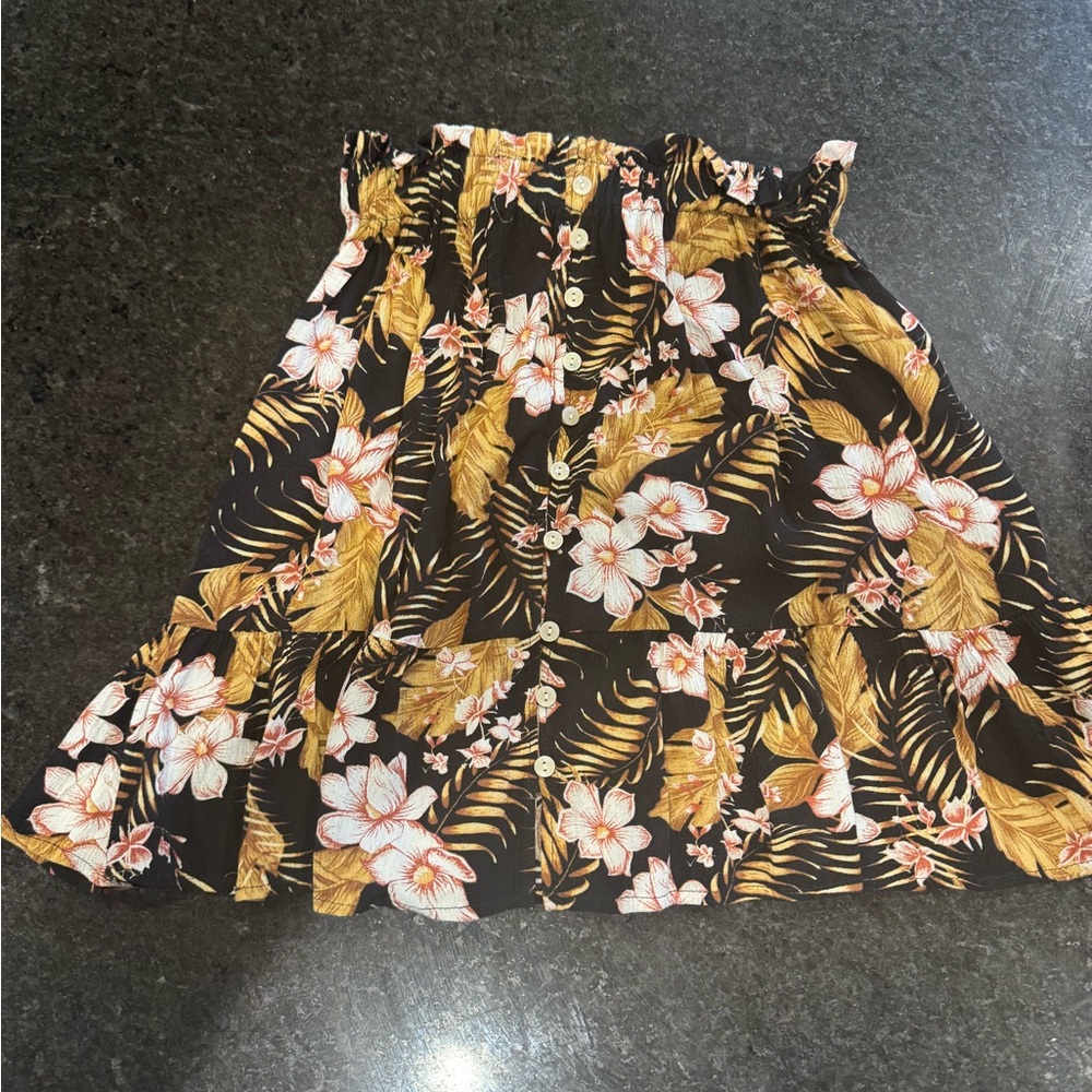 Rip Curl Black and Gold Floral Skater Skirt